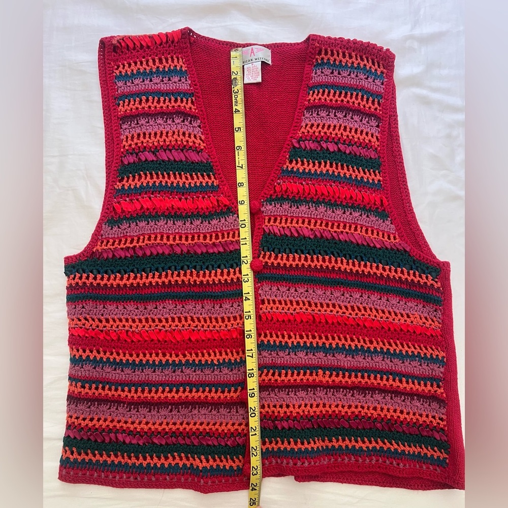 Vintage American Weekend Multi Stripe Sweater Vest Knit Medium - Picture 5 of 9